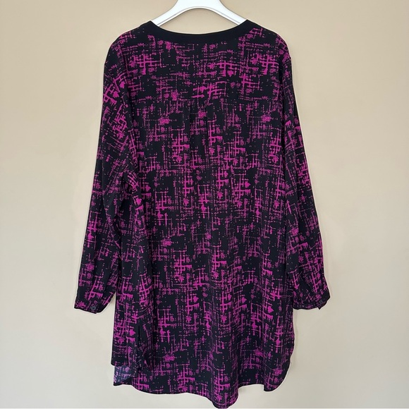 Catherines 3X Long Button Top Blouse Purple Black VNeck Tunic Length Long Sleeve - Picture 5 of 9